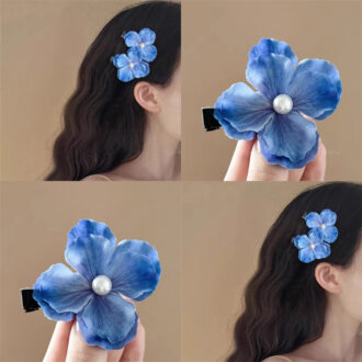 Navy Blue Floral Side Clip - Coastal Hair Elegance