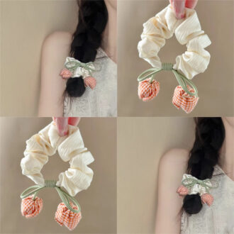 Cream Tulip Bow Satin Hair Tie - Instagrammable Ponytail