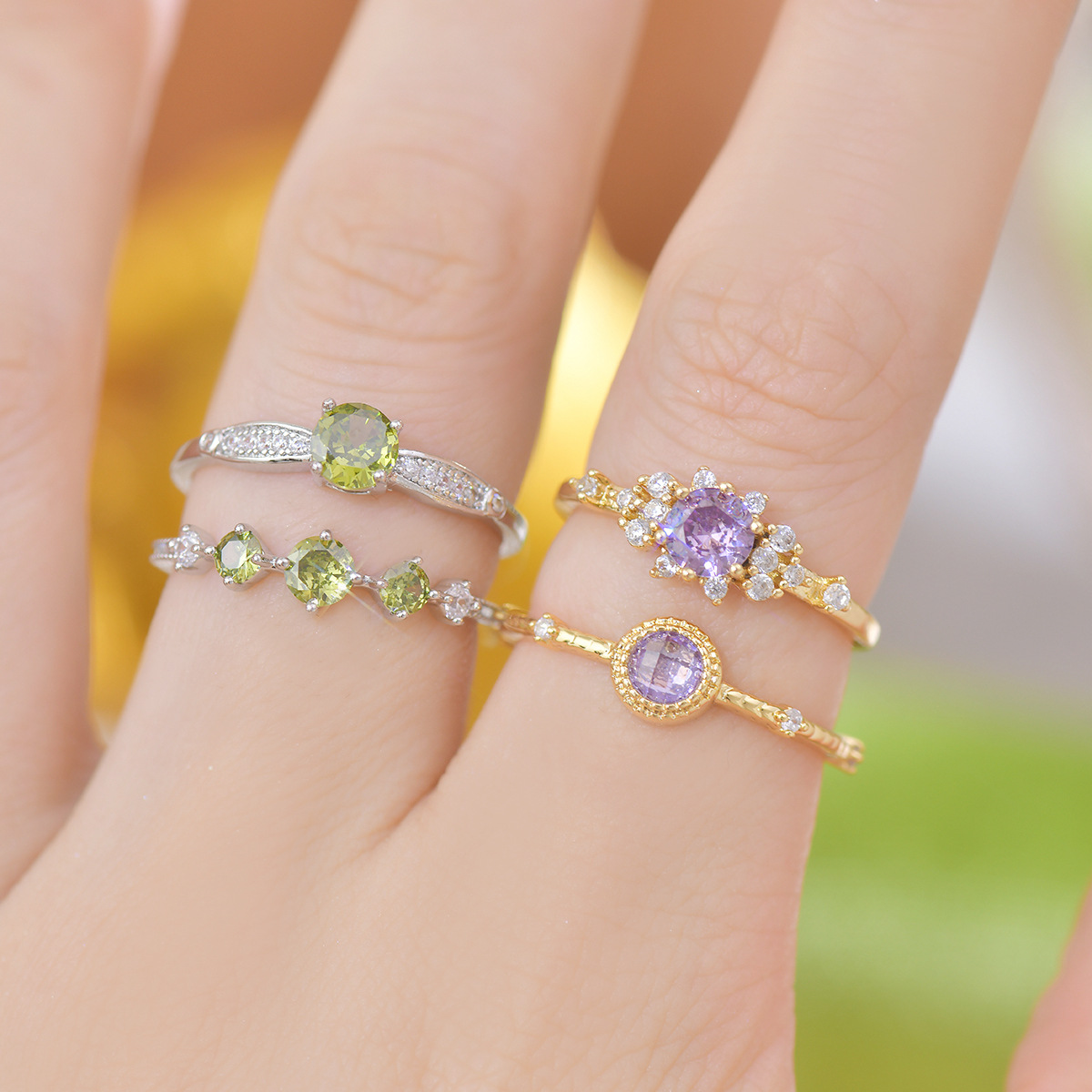 Olive Zirconia Stacking Rings - Summer Fresh - Image 3