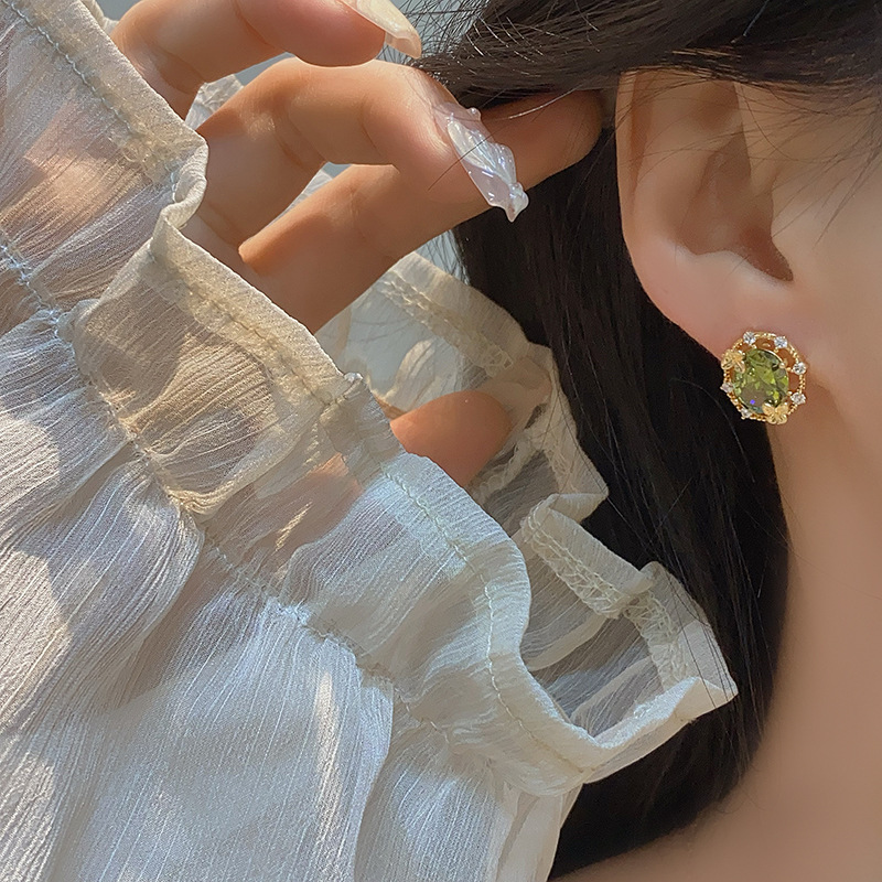 French Butterfly Jewelry Set - Olive Green Zirconia - Image 5