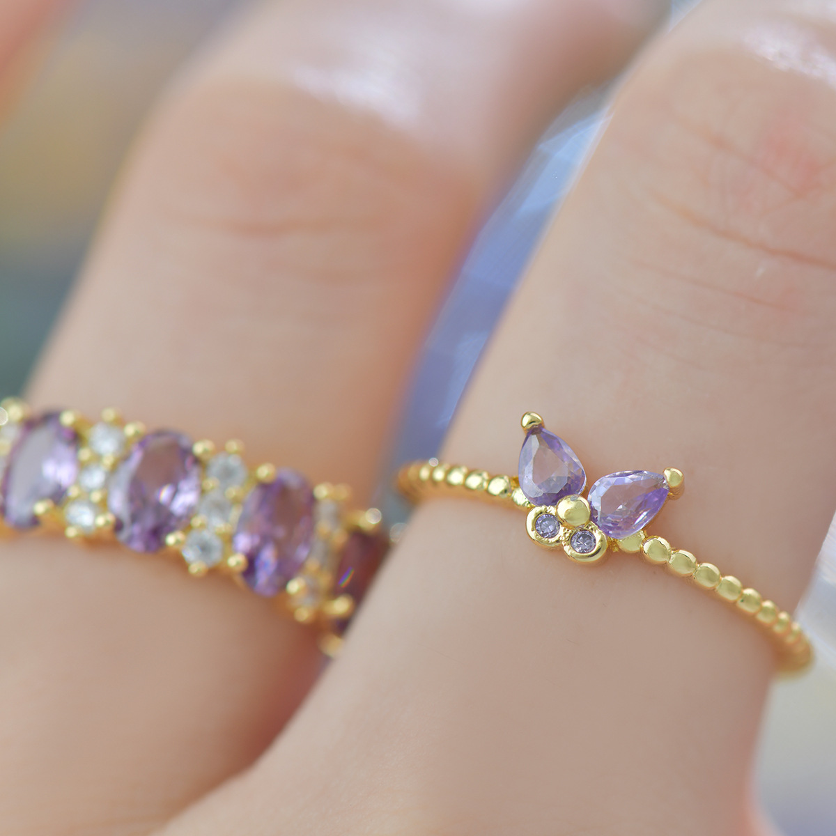 Gilded Purple Zirconia Butterfly Ring - Everyday Whimsy - Image 3
