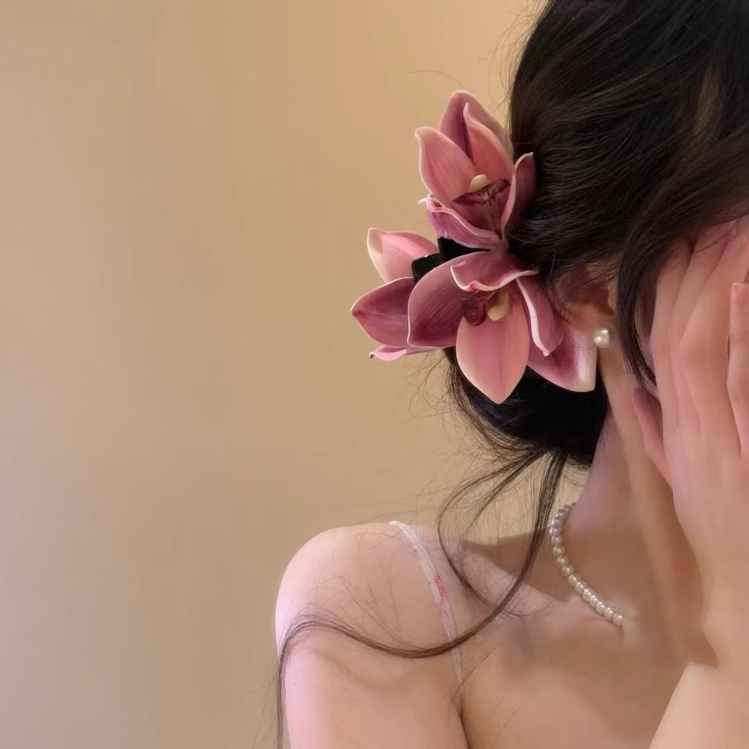 Spring Cymbidium Orchid Hair Clip - Photogenic Shark Clip - Image 4