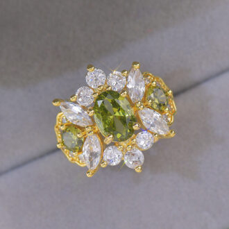 Vintage Olive Zirconia Ring - Adjustable Statement